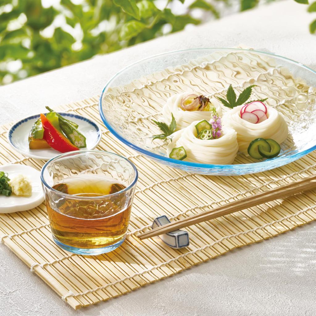 Toyo Sasaki Glass Gracieux Ball Set of Made in Dishwasher Noodle Somen Round Large Glass Plates, 23, Blue, 3, Japan, Safe, Plate, Plate, Plate, Plate,