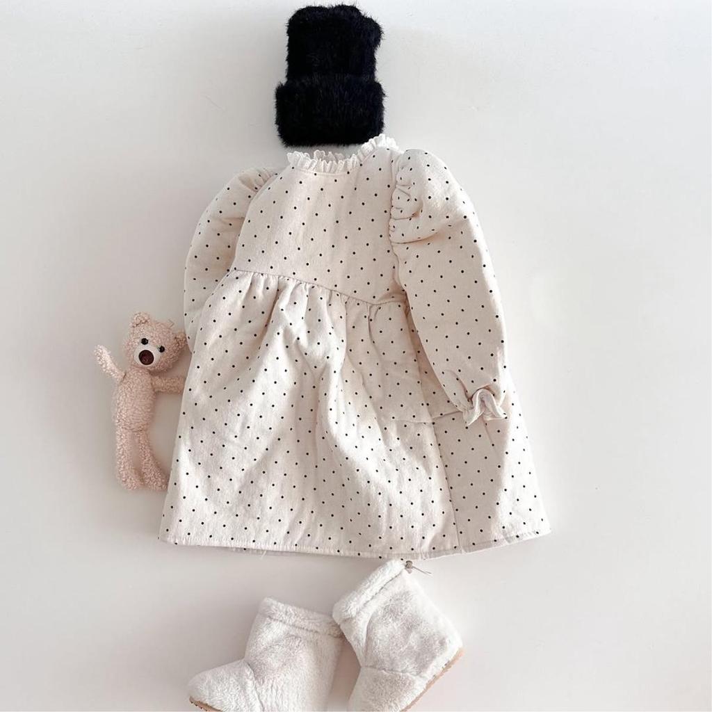 Girls' Winter Lace Collar Polka Dot Cotton Dress