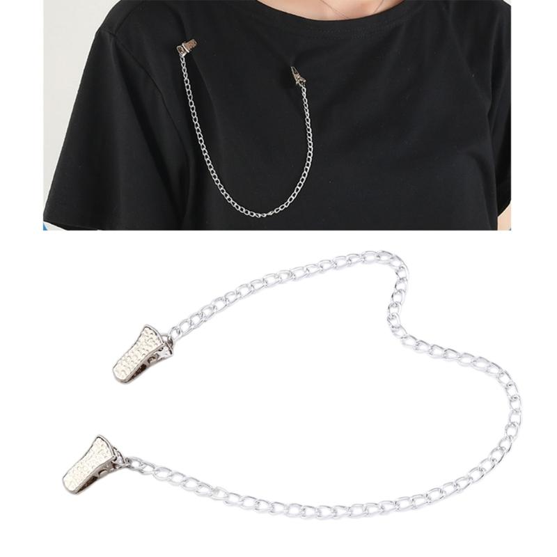 Elegant Metal Sweater Chain Clip Easy to Use Comfortable Chain Strap Shirt Chain for Daily Wear with Silver Color 2PCS