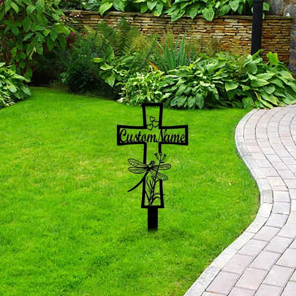 Paletto Croce in Metallo per Giardino Commemorativo, Segnalibro per Tomba al Cimitero, Regalo di Ricordo per la Perdita di una Persona Cara, Decorazione da Esterno per Giardino