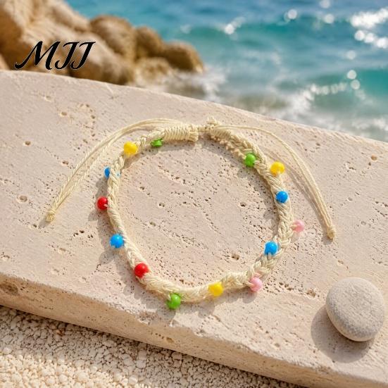 Layered Fashion Wristbands Handmade Braided Bracelet for Women, Bohemian Woven Wrist Rope Adjustable Bracelets Women with Colorful Rice Beads,