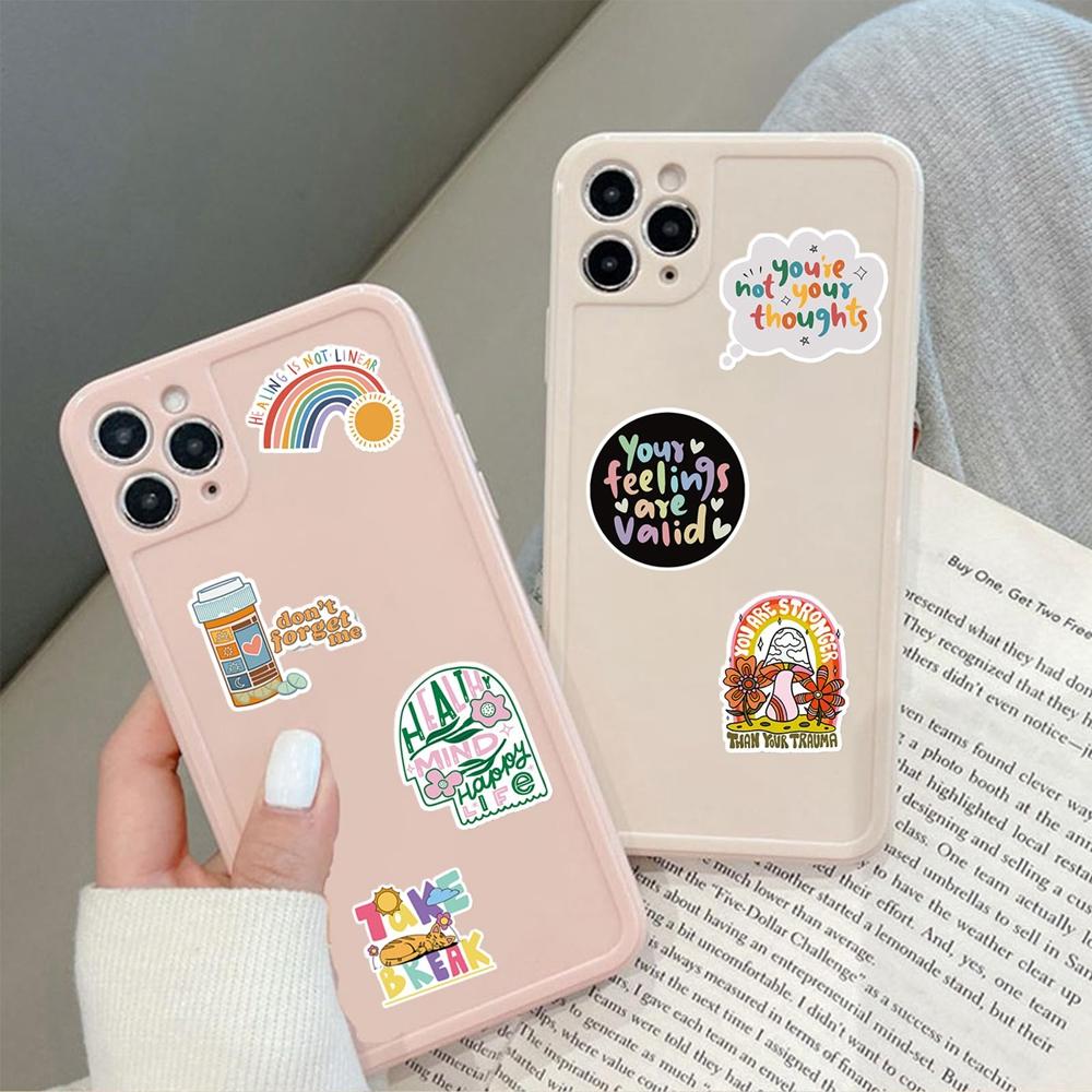 11/111PCS Mental Health Motivational Phrase Theme Stickers Cartoon Graffiti Decal DIY Phone Fridge Helmet Laptop Car Stickers