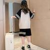 Zomer Casual Meisjes Contrast Gestreept Preppy T-shirt Tops+Korte Broek Sets Schoolkinderen Trainingspak Kind 2 Delig Outfit 5-16 Jaar