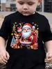 Boys' Short Sleeve T-Shirt with Santa Claus Print - Christmas Themed Summer Casual Round Neck Top