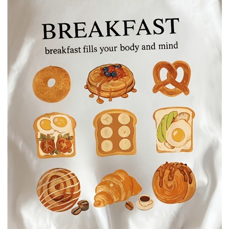 Kids Crewneck Short Sleeve T-Shirt, Delicious Breakfast Cartoon & Letter Print