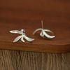 New Vintage Niche Earless Incense Holder with Iris Flower-shaped Earrings - A New Chinese-style Matte Metallic Petal-shaped Stud Earring