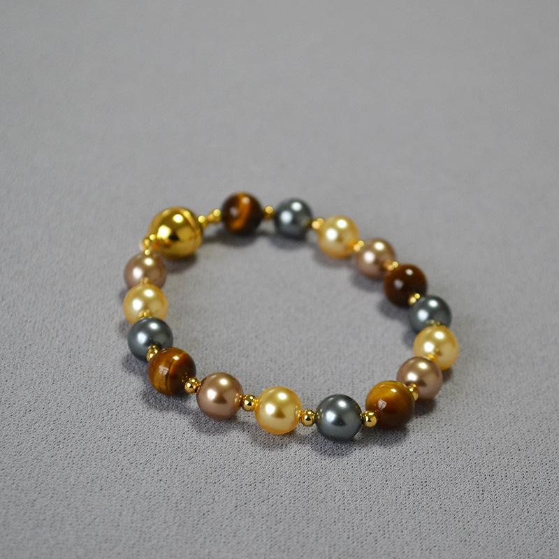 Autumn and Winter New Niche Retro Design Maillard Wind Tiger's Eye Stone Pearl Colored Candy Beaded Magnetic Buckle Necklace