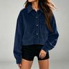 Women's Short Corduroy Jacket Single-Breasted with Lapel Collar and Pockets for Casual Daily Wear