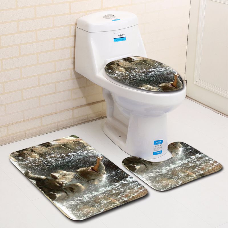 3D Elephant Bathroom Toilet Three-Piece Floor Mat Door Mat Bathroom Carpet
