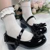 2026 Lolita Style Cute Round Head Jane Pumps With Bow Women's Sweet Party Dress Midi Heels Shoes Fashion Girl Shoes