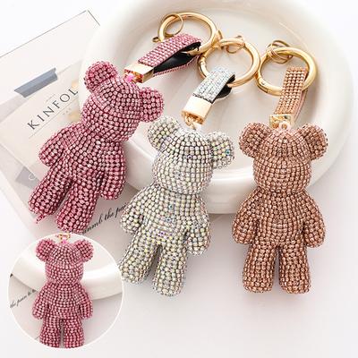 High Quality Animal Rhinestone Keychain Belt Car Key Box Pendant Luxury Rhinestone Bear Bag Keychain Women Bag Pendant Girl
