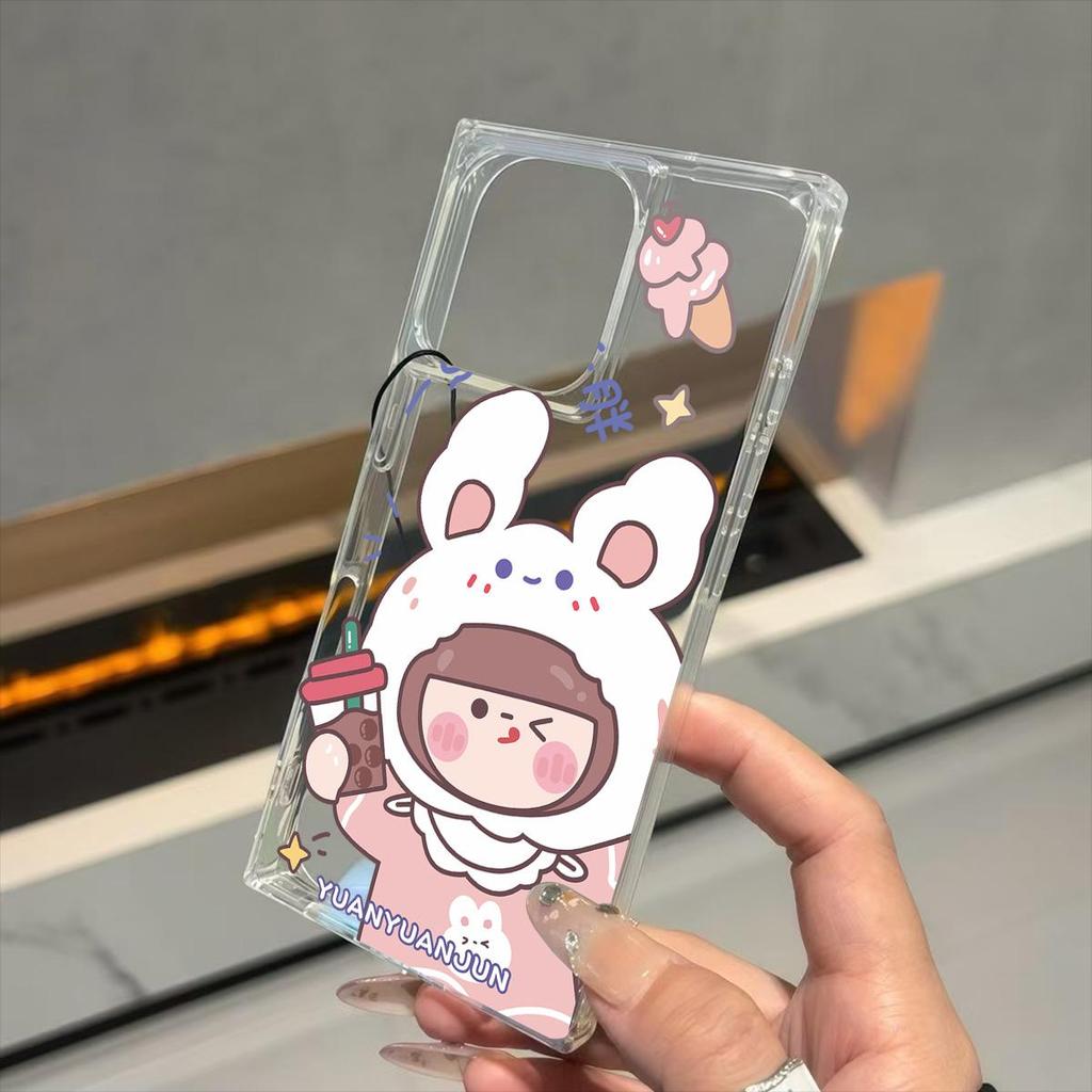 Clear Square Back Tube Case Protection For iPhone 14 Pro Max 11 15 Plus 16 ProMax 12 13 Anti-Oxygen,chubby Milk Tea Pattern Casing