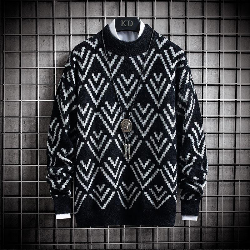 

Мужской круглый вырез вязаный свитер модный тонкий имитация норки полуводолазка вязаный свитер осень и зима 3XL чёрный