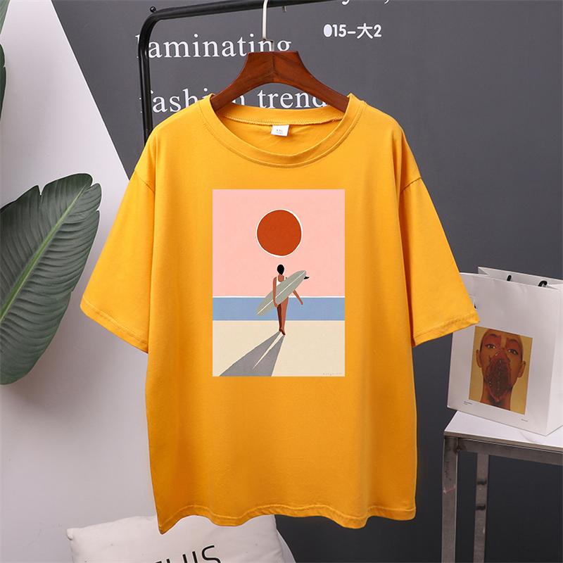 Printed O-neck Short Sleeve T Shirt Women Vintage Graphic Pullover Tees Female Leisure Clothing