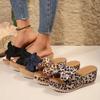 Fashion Women Wedge Slippers Leopard Print Bow Tie Slippers Platform Outdoor Sandals Summer Leisure Large Size Shoes Women Slides Women