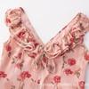 Niche French fresh slim slim V-neck ruffle edge dress women's summer temperament seaside vacation floral dress