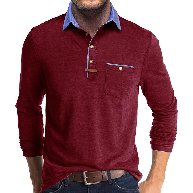 Men’S Long Sleeve Polo Shirt Casual Slim Fit Henley Collar T-Shirt With Pocket Smart Blend Tops