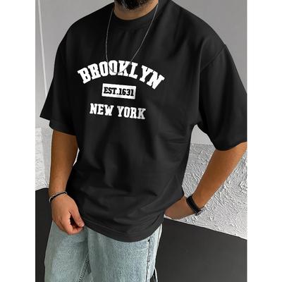 Mărimi europene Tricou casual cu imprimeu grafic cu litere pentru bărbați, cu mânecă scurtă
