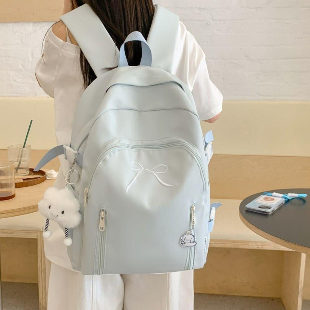 Casual Student Schoolbag Solid Color Korean Style School Bag Sweet Bow Backpack  Unisex