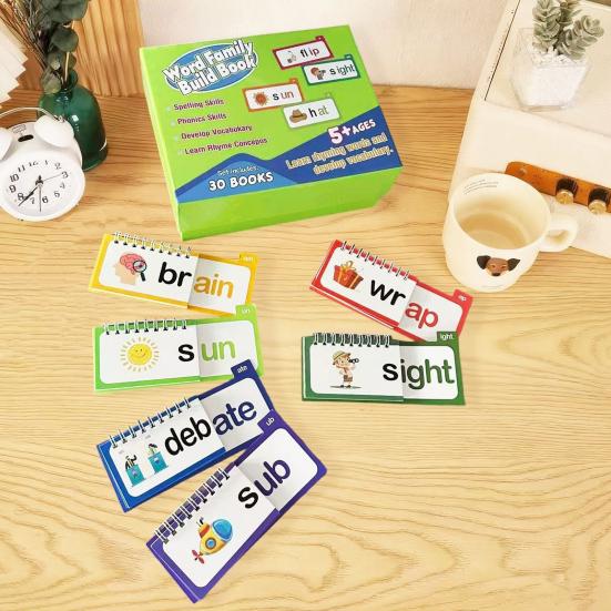 30Pcs Word Family Build Book Kids Preschool Learning Activity Sights Words Flash Cards Kindergarten Read