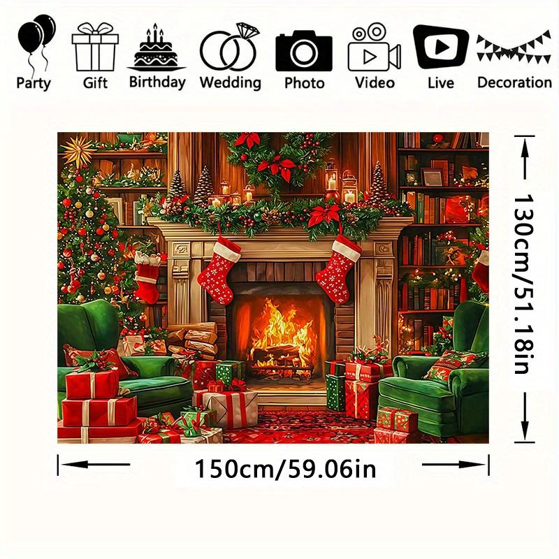 1Pcs Christmas Fireplace Gift Stocking Polyester Decoration Background Winter Backdrop Decorations For Photo Studio Photo Booth