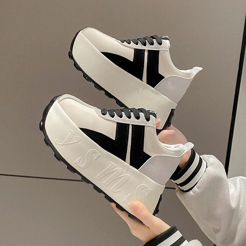 Fashion Chunky Sneakers for Women Fashion Women Shoes Spring Autumn Lace Up 7.5CM Non-slip Shoes Women New Light Comfortable Sport Shoes