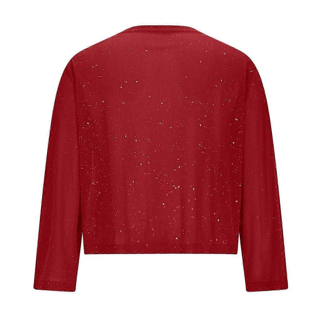 Women's Mesh 3/4 Sleeve Open Front Sequin Bolero Glitter Cropped Cardigan Jacket Cocktail Party Shrug Short Coats Sea Blue XXL New Arrival