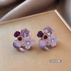 Women Fashion Korean Purple Crystal Flower Earrings Women Tender Wedding Party Anniversary Gift Jewelry Design Pendant Decor