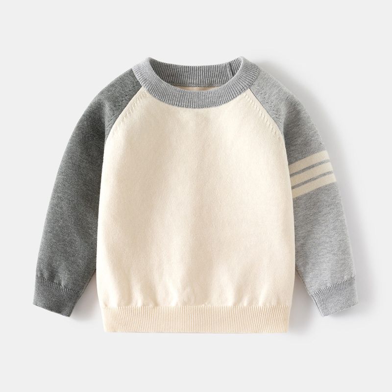 Boys' Round Neck Thin Pullover Sweater Kids Color Matching Sweater Spring and Autumn Baby Boys' Bottoming Shirt Tops