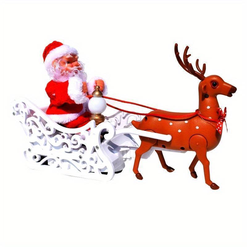 Electric Musical Animated Santa Claus Reindeer Sleigh Christmas Desktop Ornament Party Gifts For Children Xmas Decor