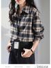 Women's Dark Blue Retro Plaid Shirt Jacket - Autumn/Winter 2025 New Korean Style Long Sleeve Top
