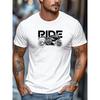 European sizes Men's T-Shirt, Simple and Clean, Minimalist and Stylish, Men's RIDE Motorcycle Graphic Summer Casual Crew Neck Short Sleeve T-Shirt