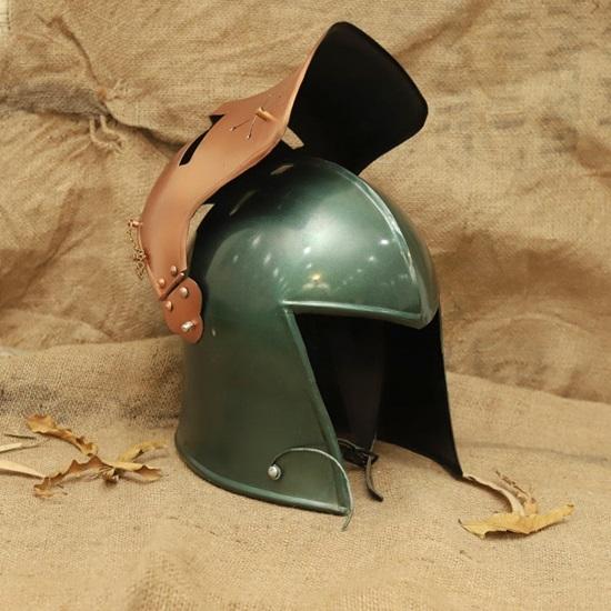 Średniowieczny hełm krzyżowca Miedź Zielona zbroja rycerska Ręcznie robiony Cosplay