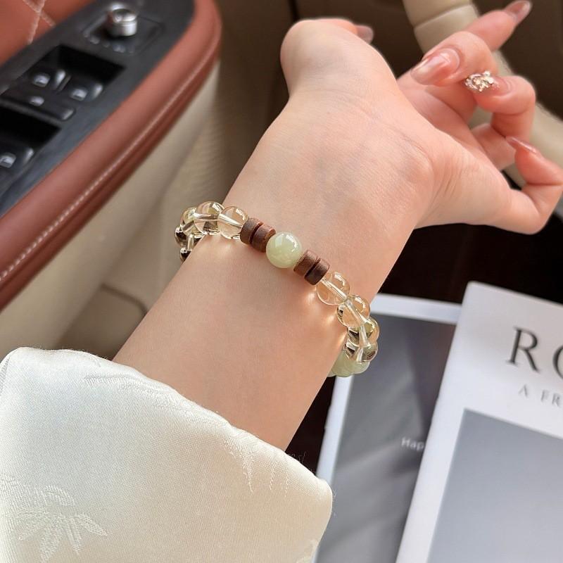 Handmade Natural Hetian Jade Lemon Yellow Crystal Bracelet Women Agarwood Wood Beads New Chinese Style Jewelry