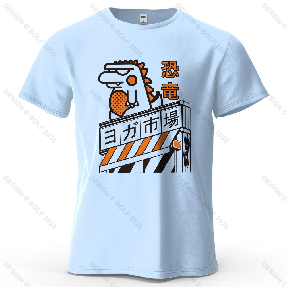 Dinosaur Market Printed Men s T-Shirt 100% Cotton Oversized Cartoonish Urban Graphic Tees for Women Tops Tees Casual Streetwear S