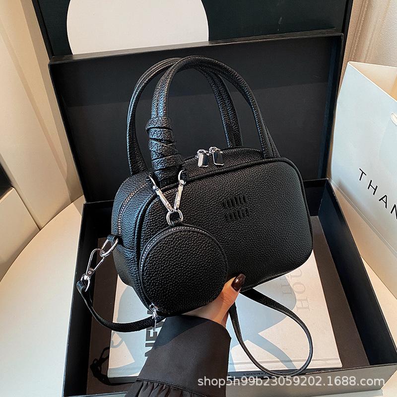 Early autumn lychee pattern simple mini bowling handbag small square bag mobile phone bag single shoulder messenger bag female