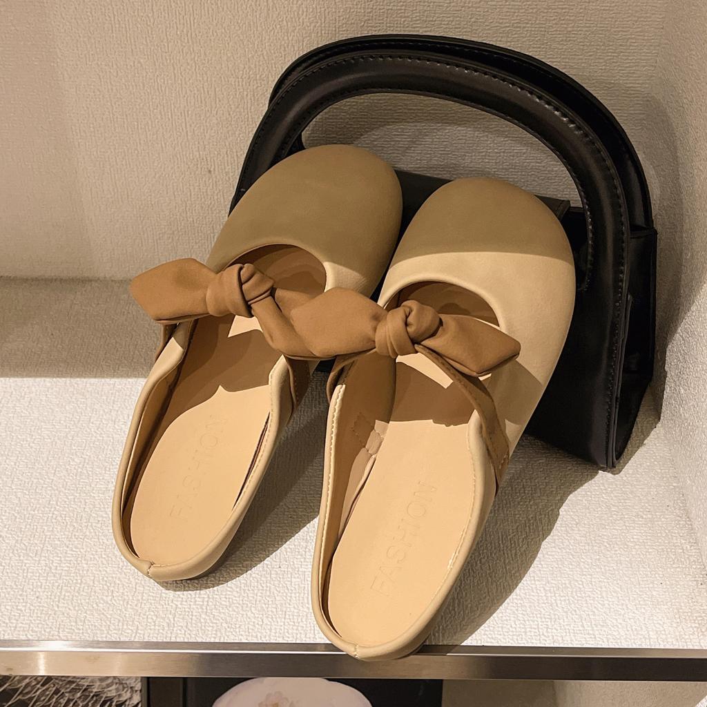 Fashion Closed Toe Slides Women 2024 Korean Style Fashionable Round Toe Women's Slippers Elegant Bow Decoration Summer Daily Slippers