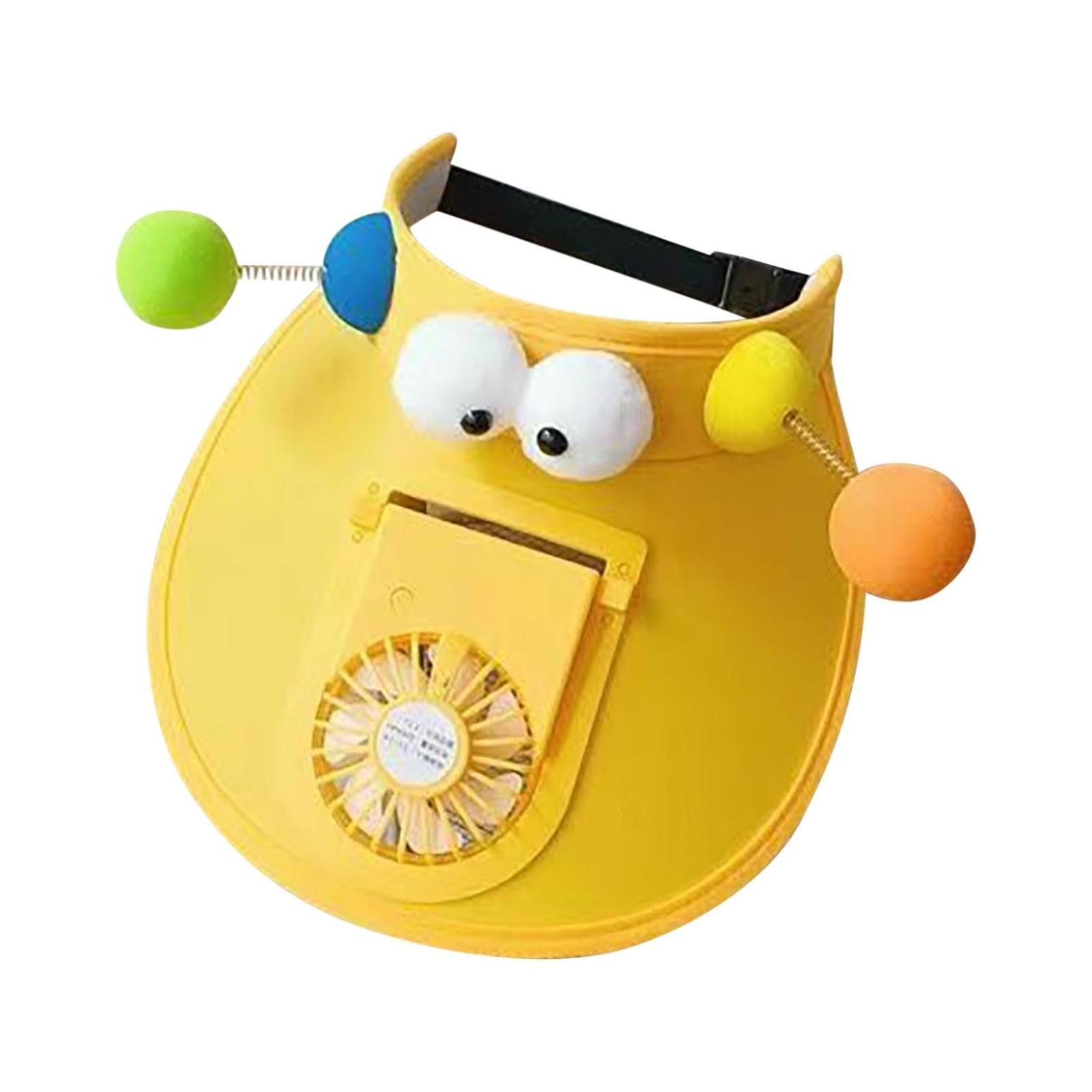 

Милий капелюх із сонцезахисними козирками з віялом, акумуляторний капелюх із вбудованим вентилятором, капелюхи з віялом для жінок, дітей, регульована еластична пряжка One Size жовтий