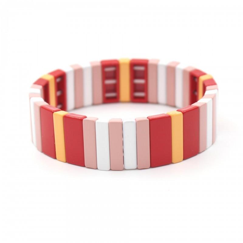 Geometric Enamel Bracelet With Rainbow Beads Multi-Layer Stackable Alloy Bangle Couples Unisex Jewelry