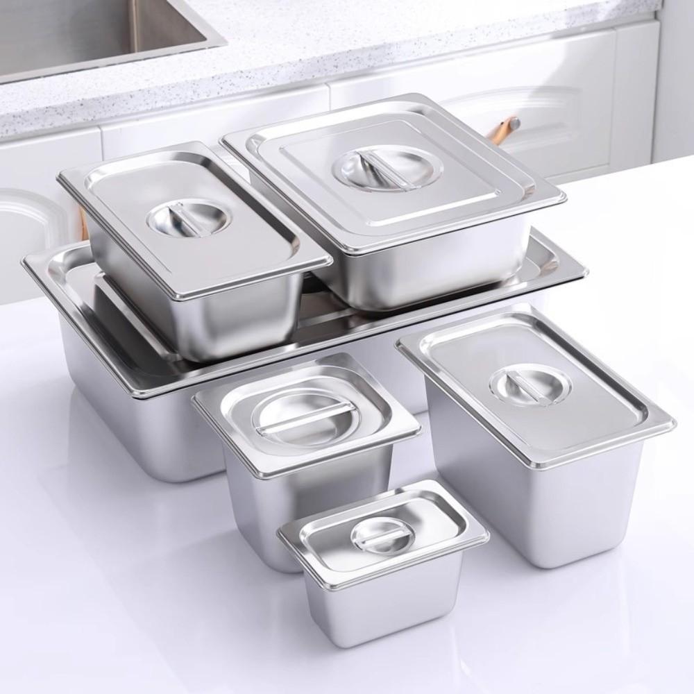 Stainless Steel Food Pan GN Pan with Lid 32.5 cm x 26.5 cm Rectangular Tray Basin Square Basin Thickened Food Storage Container