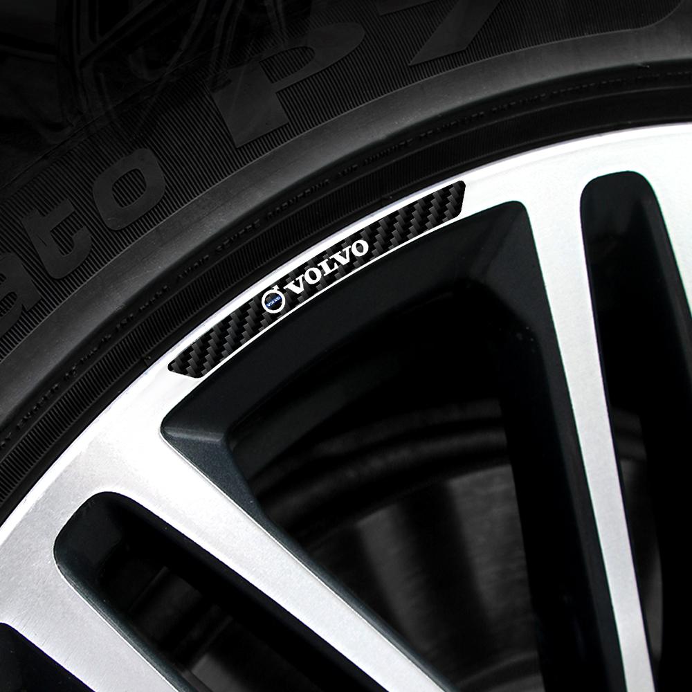 4Pcs Car Rims Wheels Curved Carbon Fiber Sticker Decals Auto Accessories For Volvo Rdesign AWD V50 V60 V90 S40 S60 S80 S90 V8 T6