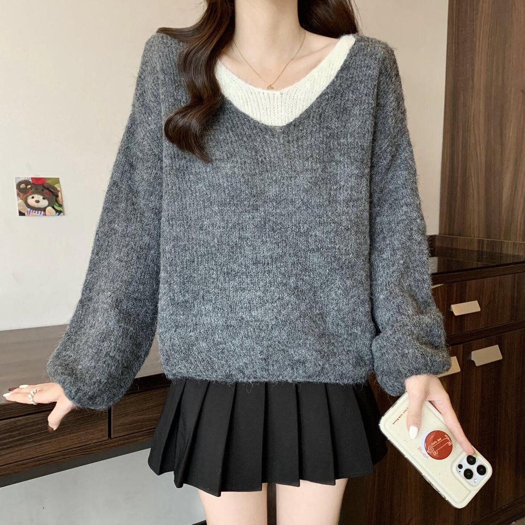 Colorblock pletený svetr - Dámský high-end podzimní/zimní styl, Měkký, Volný a Všestranný