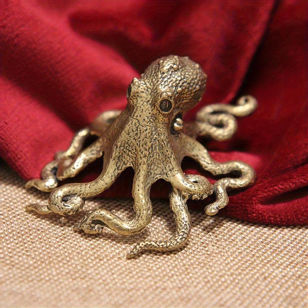 Bronze Octopus Tea Pet Ornament - Solid Handheld Desktop Decor & Gift