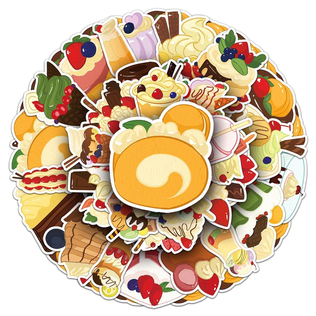 50 Cartoon Dessert Decorative Waterproof Stickers for Cups, Phone Cases, Notebooks, and Planners
