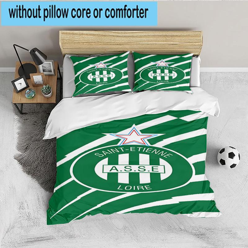 3PCS Green Saint-Etienne Football Bedding set,Ideal for1pc Duvet Cover And 2pcs Pillowcases Perfect for Christmas gift,Ideal for Bedroom, Dormitory