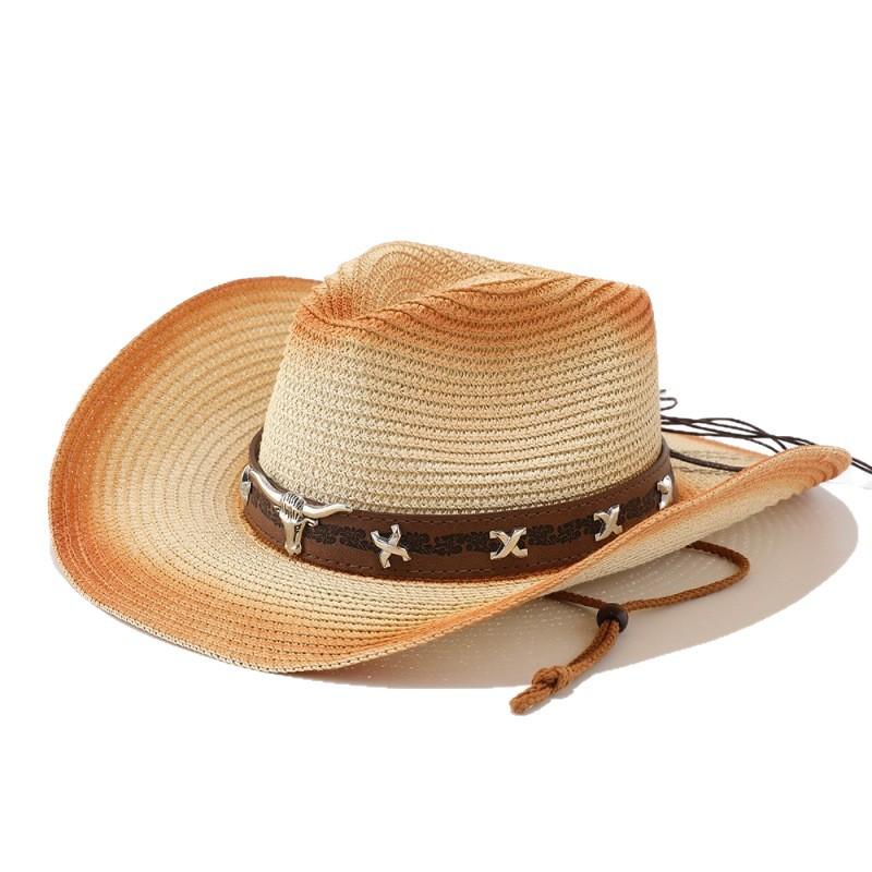 European and American new western denim straw hat women's French vacation sunscreen hat outdoor camping shading weaving
