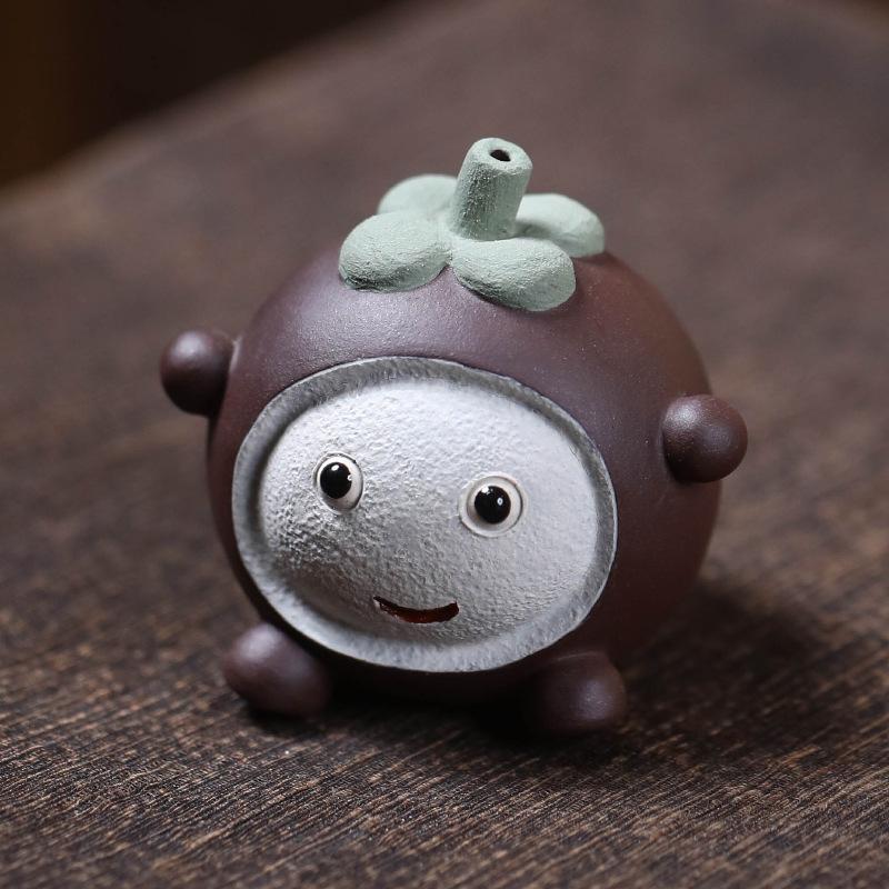 

Yixing Purple Clay Cute Mangosteen Fruit Tea Pet Retro Fish Tank Landscaping Tea Figurine Play Toys Tea Statue Incense Stick