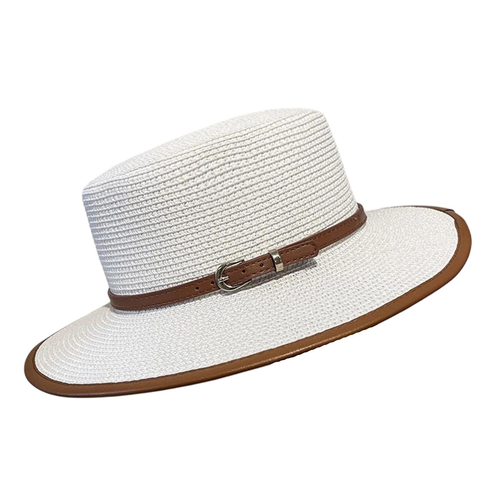 

Ladies Flat Top Hat Sun Hat Sunshade Flat Edge Beach Vacation Beach Hat One Size білий