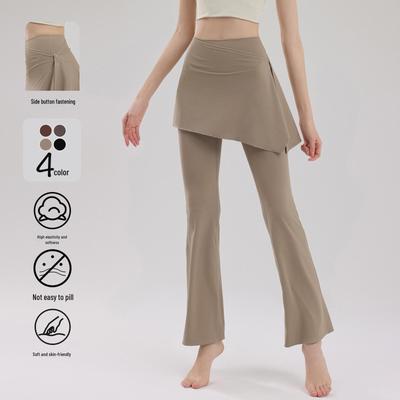 Damen Herbst Yoga Hose: Fake Zweiteiliger Rock-Stil, Hüfthebend, Ausgestellt, Weitbeinige Fitnesshose für Pilates