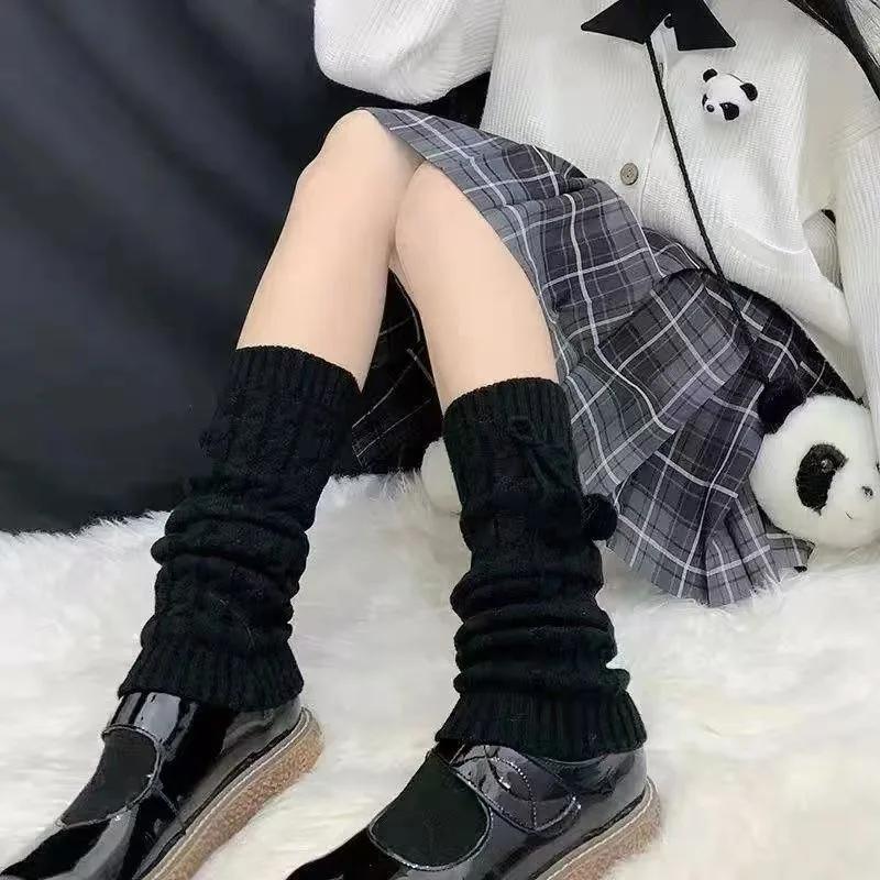 Japanese Knitted Leg Warmers for Women Y2k Harajuku Ribbed Long Socks for Girls Lolita Kawaii Boot Socks Gyaru Accessories